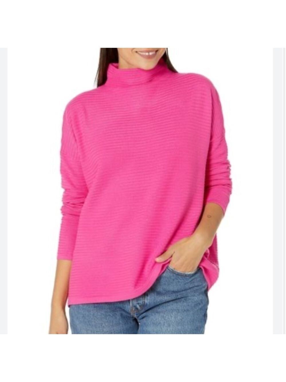 FRENCH CONNECTION sweater mock neck long sleeves hot pink oversized small